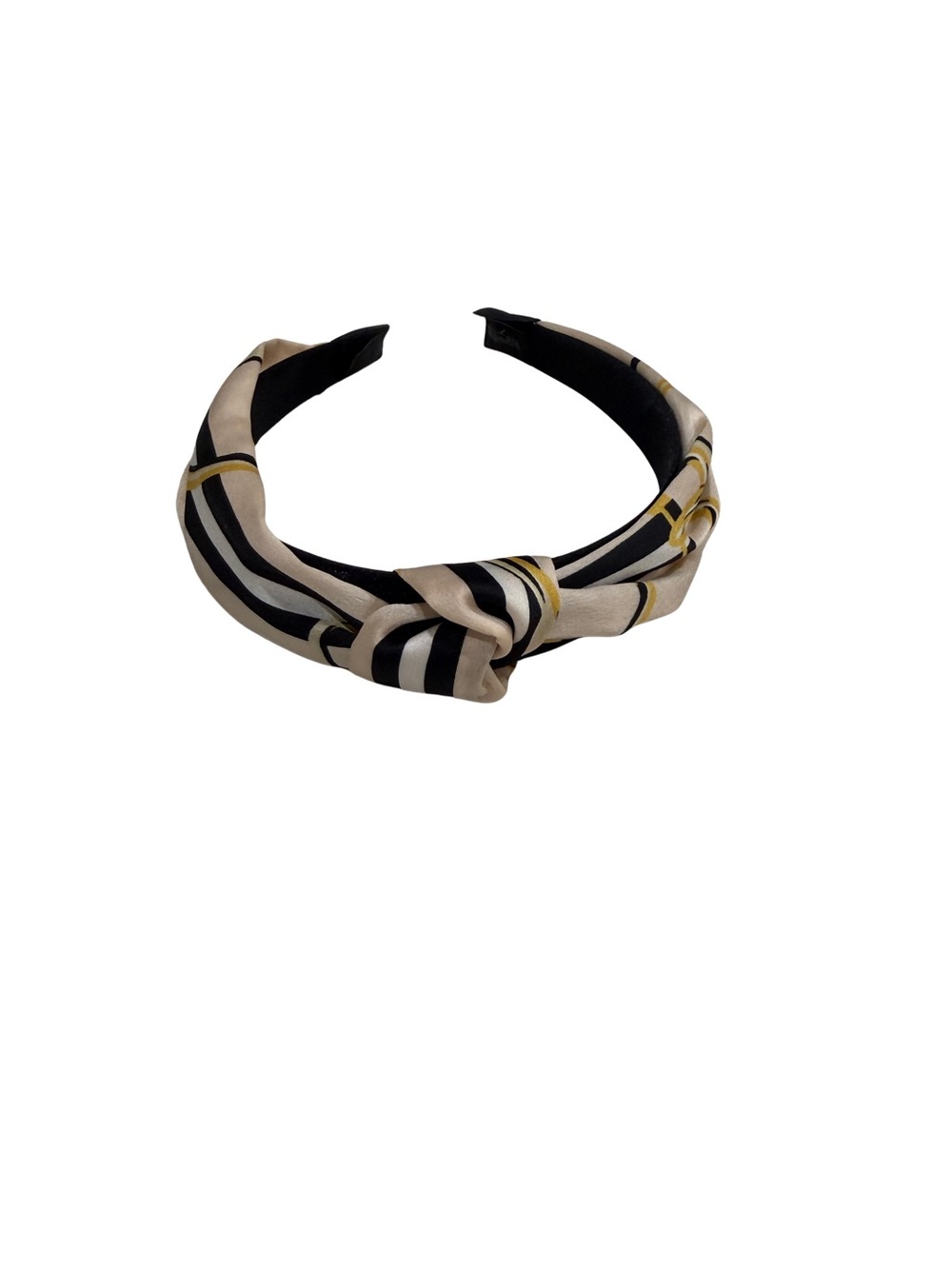 Striped Knot Headband in Cream, Black & Gold